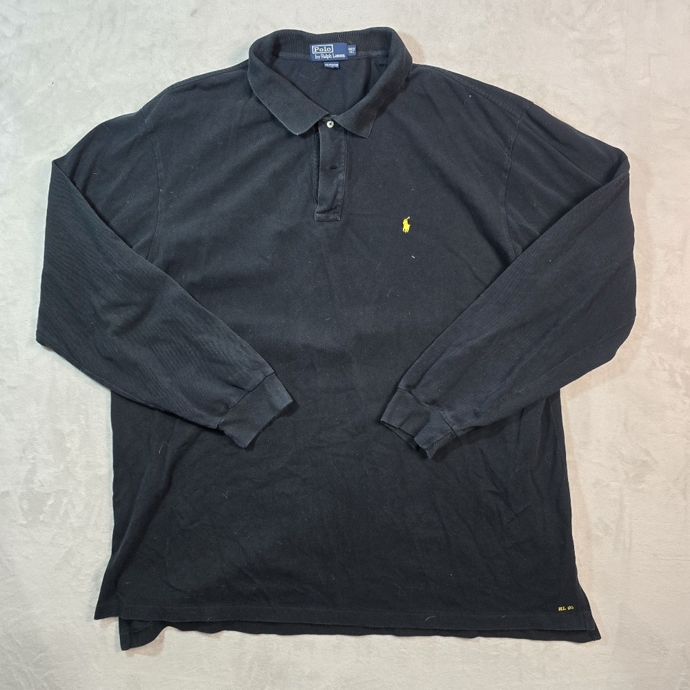 VTG Polo Ralph Lauren Black Long Sleeve Polo Sz 4XLT Cotton